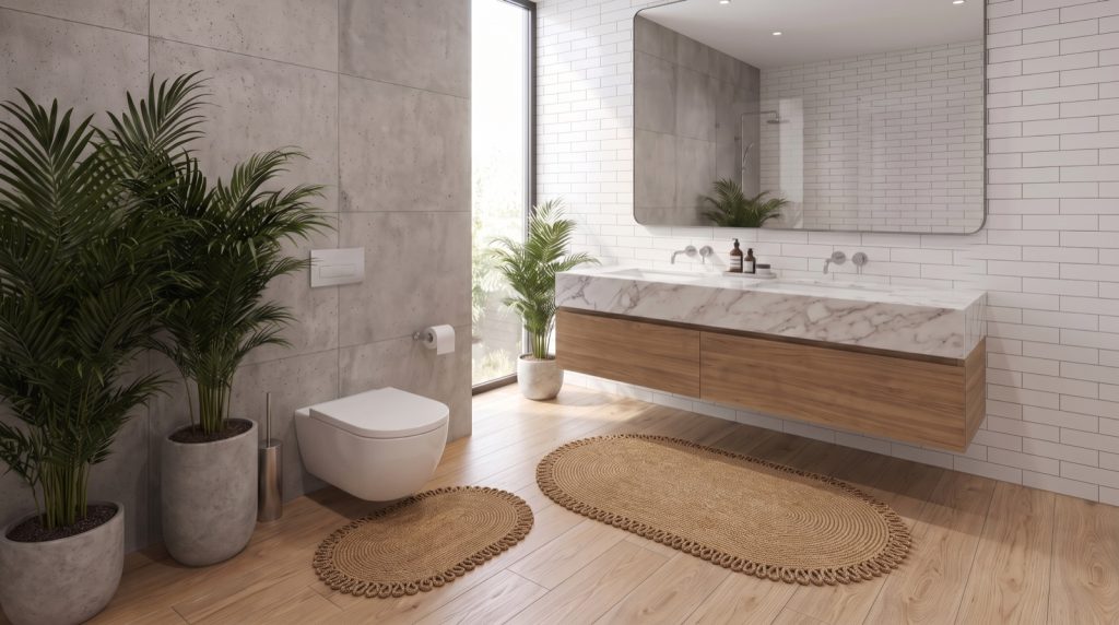 Bej Renk 2'li Oval Banyo Paspası